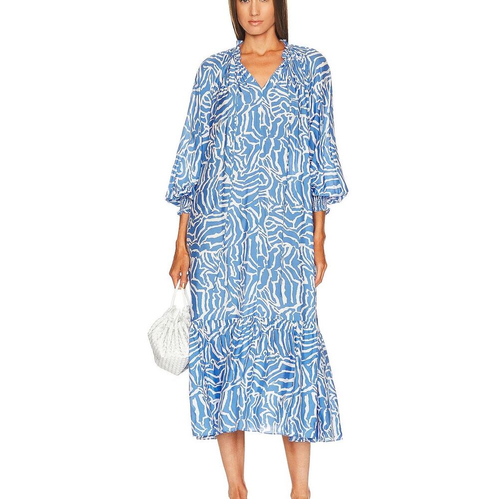 Diane von Furstenberg NWT Fortina Blue Tiger Print Silk Blend Relaxed Midi Dress
